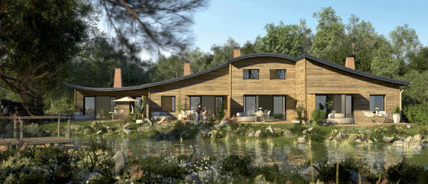 Quelques 4 617 menuiseries mixtes bois-aluminium MC France équipent les logements de Villages Nature® Paris (groupes Euro Disney SCA et Pierre & Vacances-Center Parcs) et répondent aux exigences d'efficacité énergétique de la RT 2012 requis par l'engagement Développement Durable du site ©Crédit Photo : Cottages Bulle lacustre © T.Huau/Interscène ; Jean de Gastines Architecte ; Kreaction