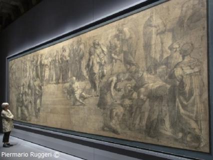 Le vitrage qui protège le Carton de L’Ecole d’Athènes 